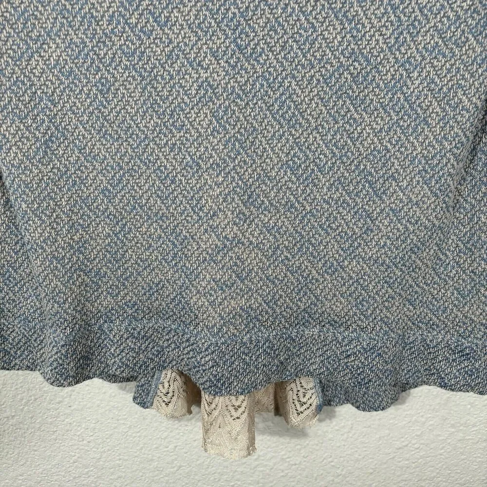 Ali Miles‎ Top Size M Knit Blue Beige 3/4 Sleeve Lagenlook Lace Accents
